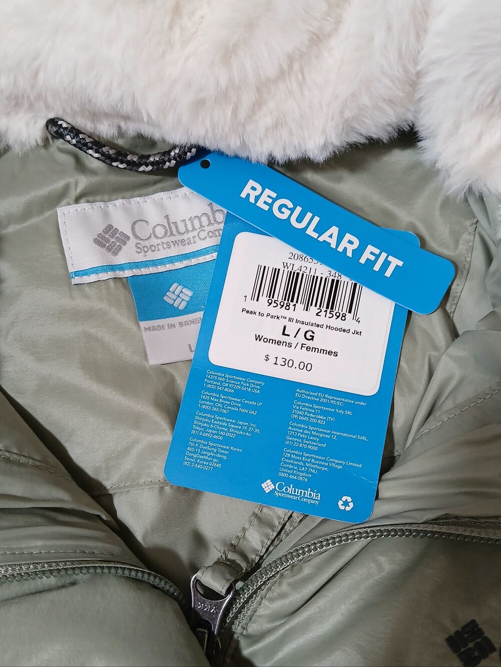 Columbia Insulated Puffer Jacket Peak to Park III With Removable Hood Sage Green - Picture 12 of 16